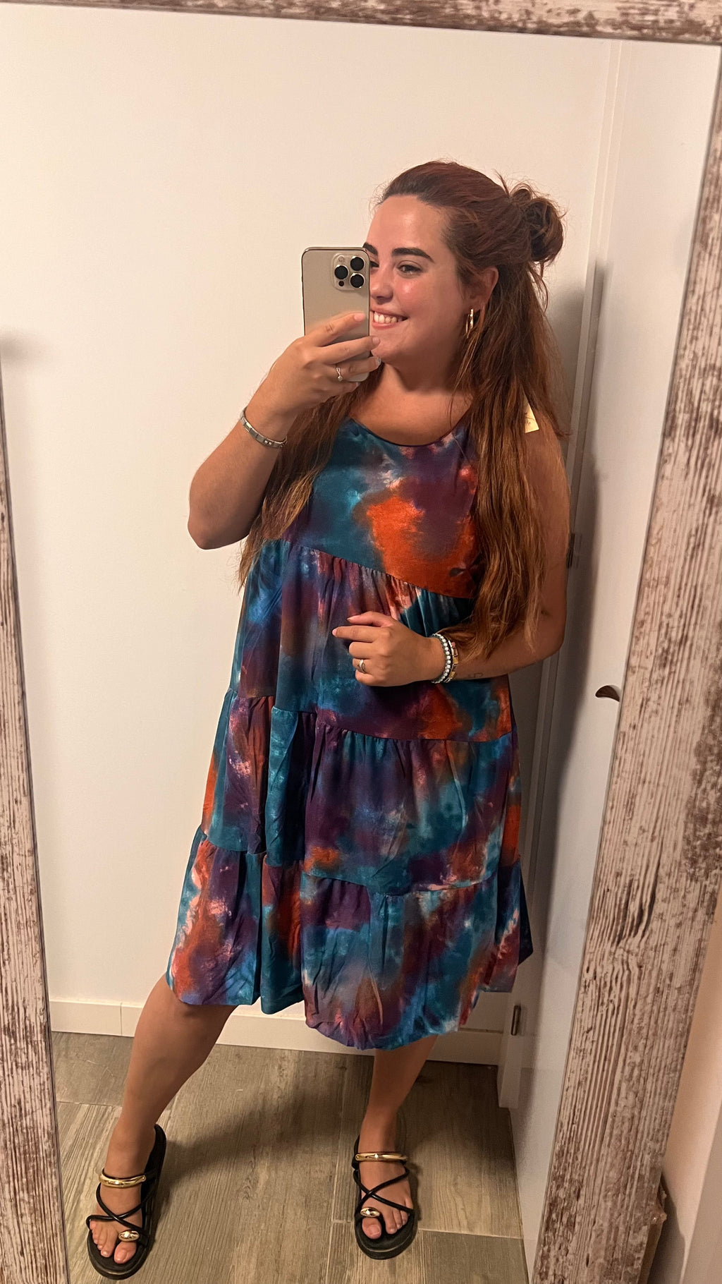 Vestido Rocío tie-dye azul turquesa naranja morado