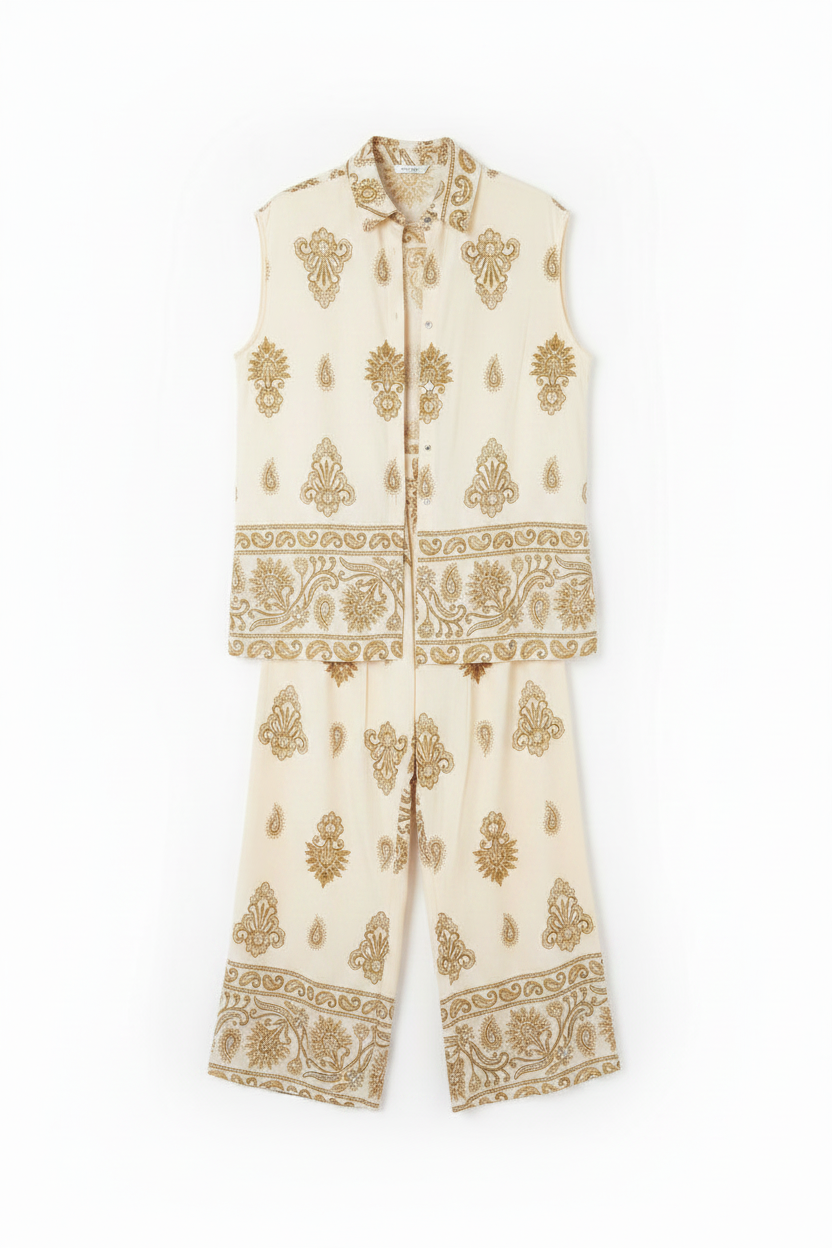 Conjunto paisley blanco crema