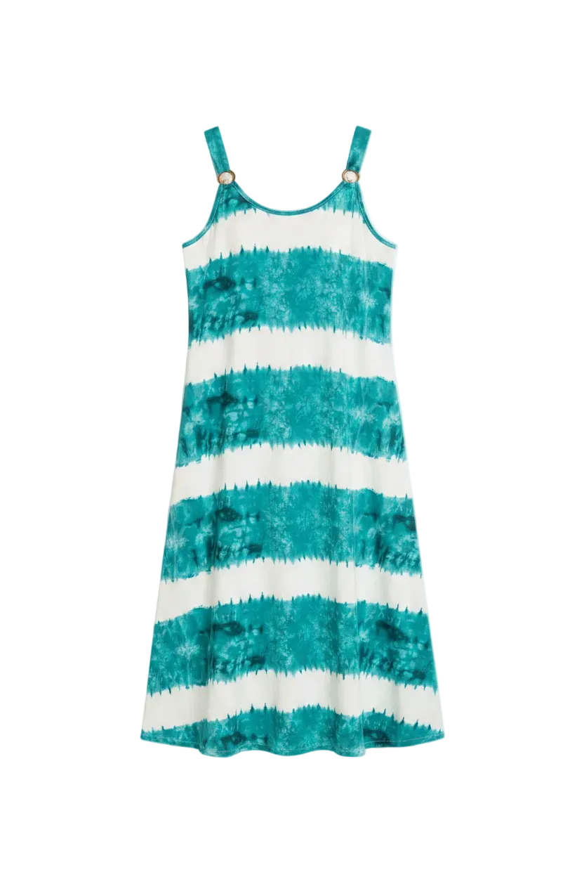 Vestido midi tie-dye rayas fondo blanco profesional