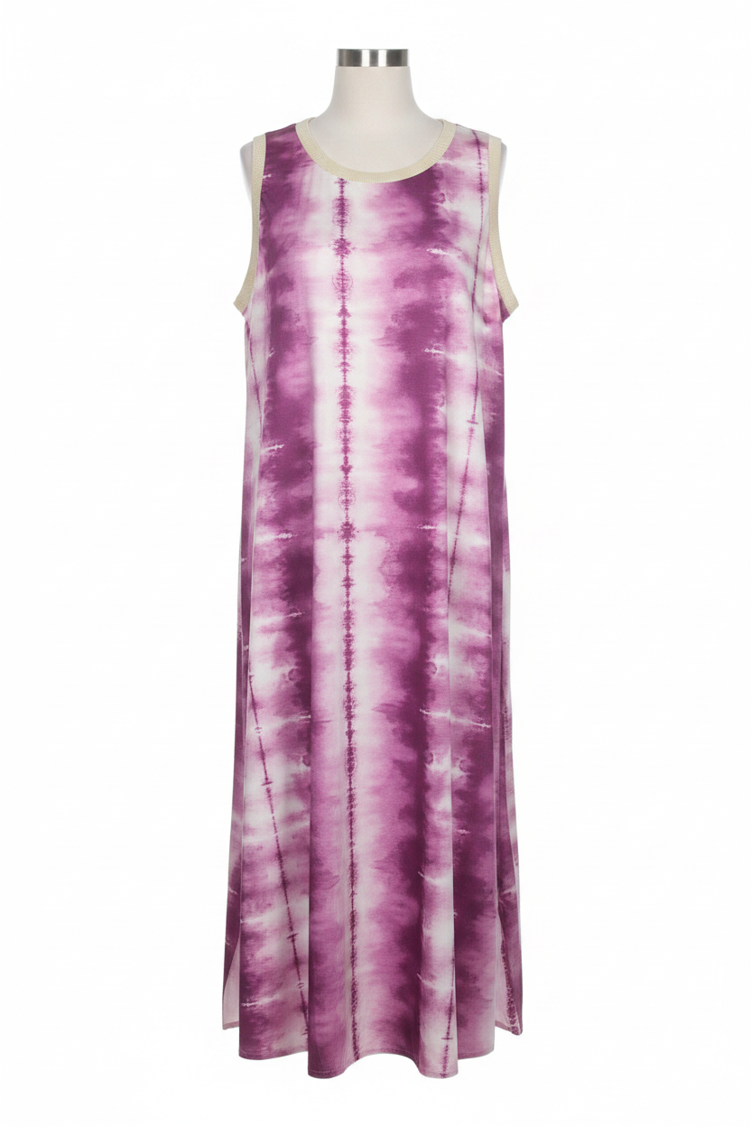 Vestido Curvi Violeta tie-dye fondo blanco profesional