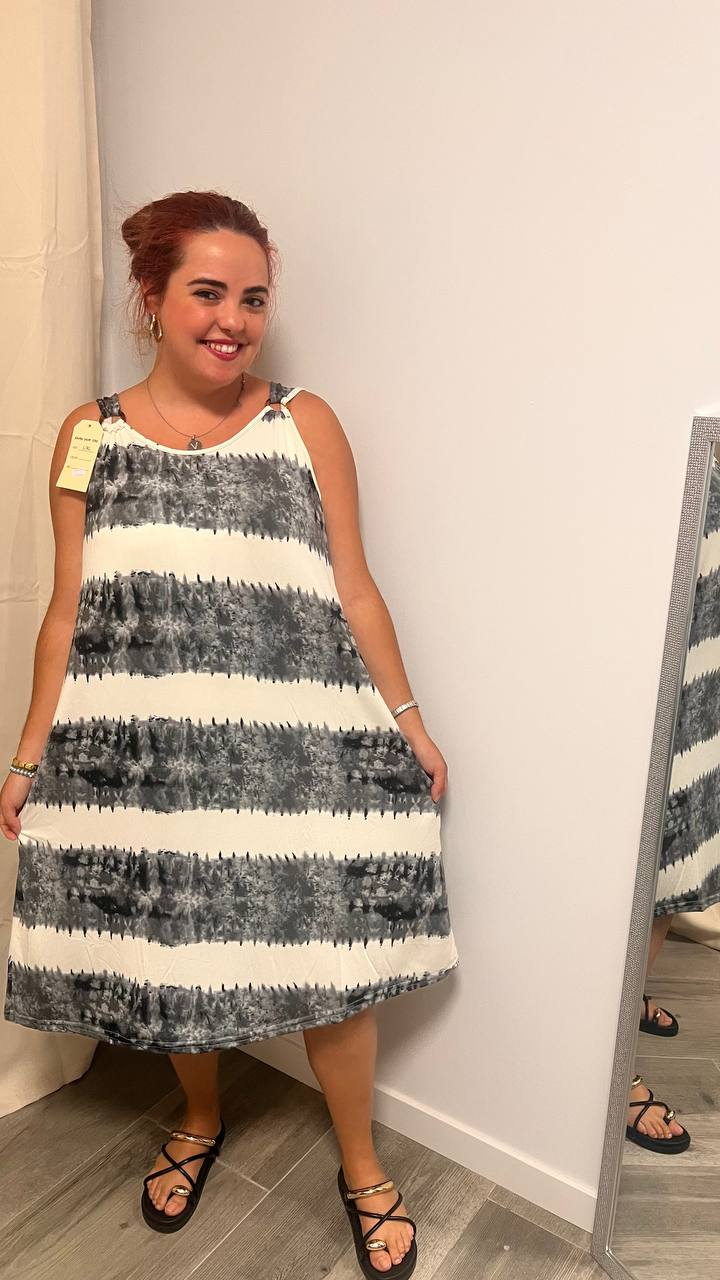 Vestido midi tie-dye rayas gris